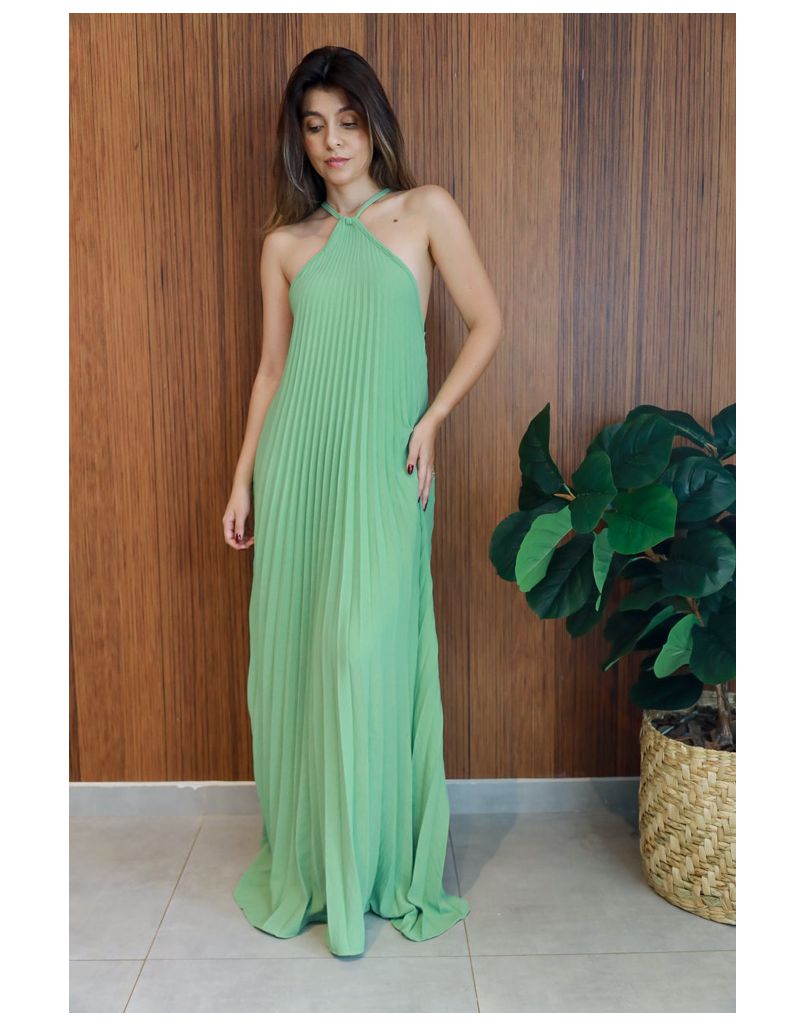 Vestido Plissado Frente Única Verde - IZABELA ROSA