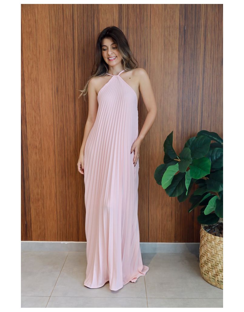 Vestido Plissado Frente Única Rosa - IZABELA ROSA