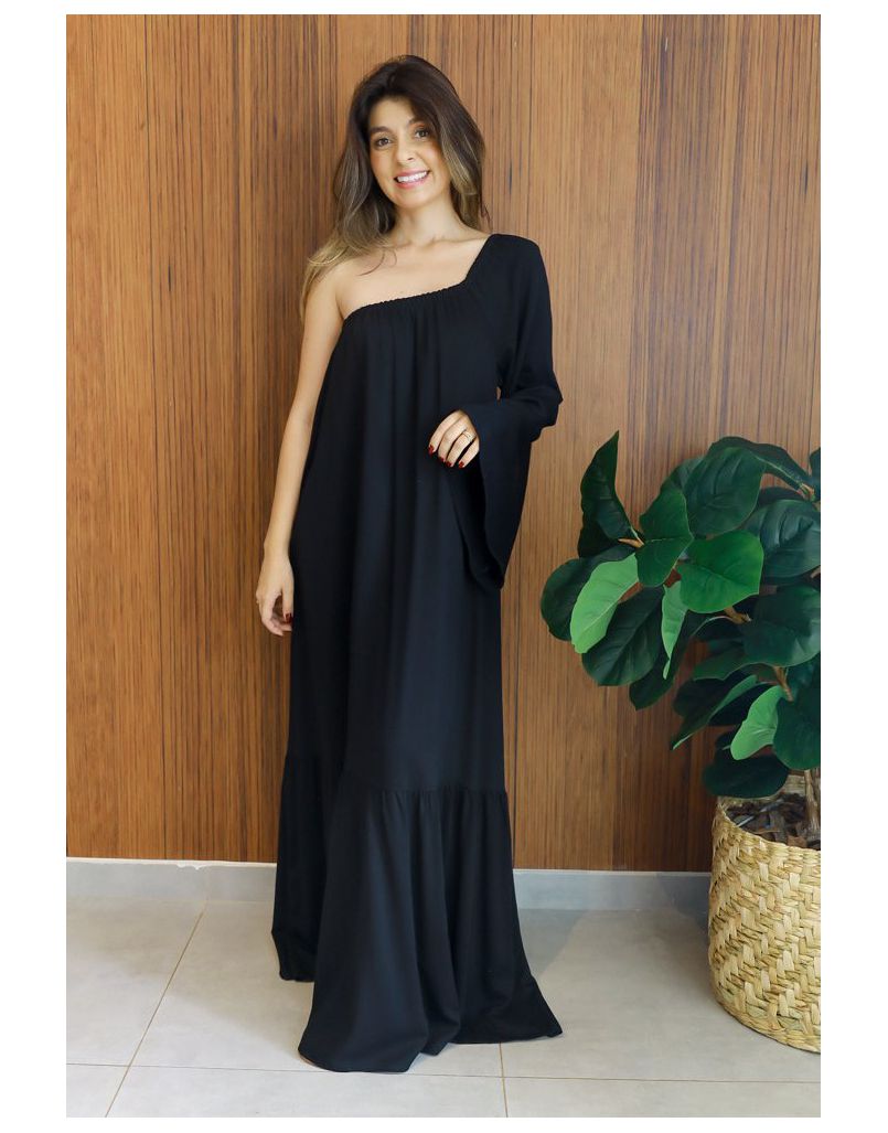 Vestido Ombro Único Preto - IZABELA ROSA