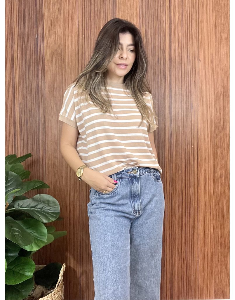 Blusa Tricot Premium Listrada Bege - IZABELA ROSA
