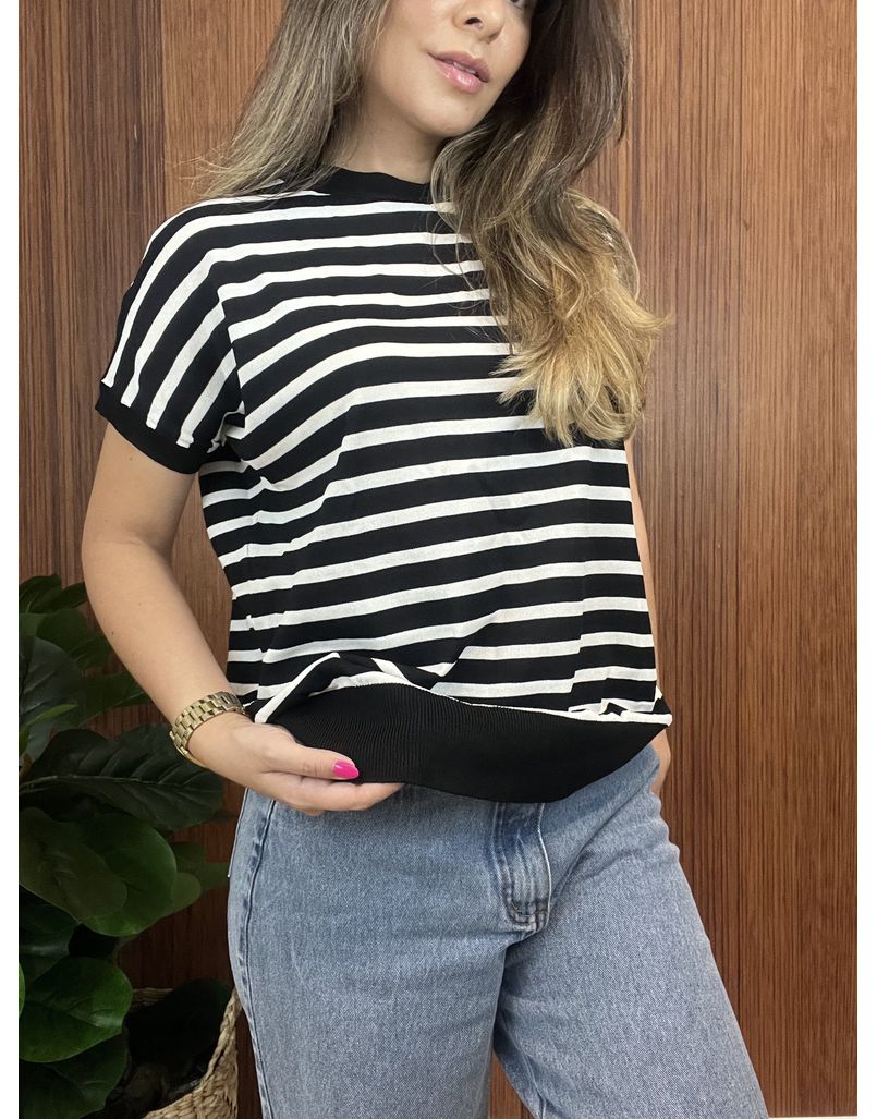 Blusa Tricot Premium Listrada Preta