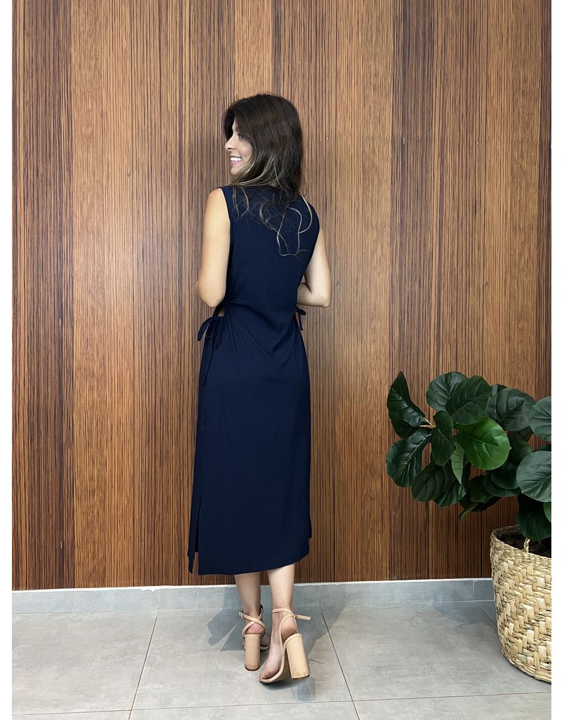 Vestido Recortes Malha Azul Marinho