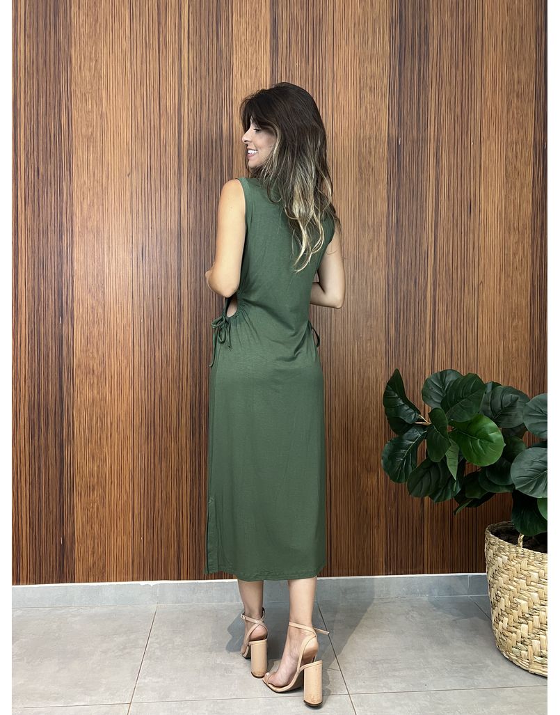 Vestido Recortes Malha Verde Musgo