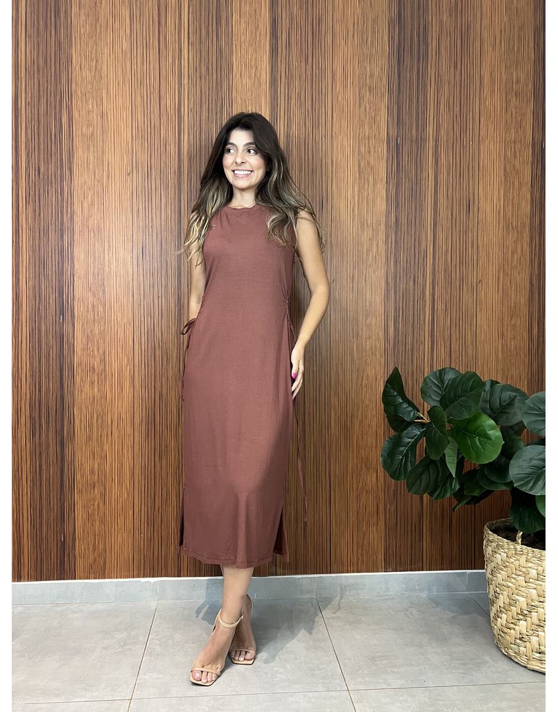 Vestido Recortes Malha Marrom - IZABELA ROSA