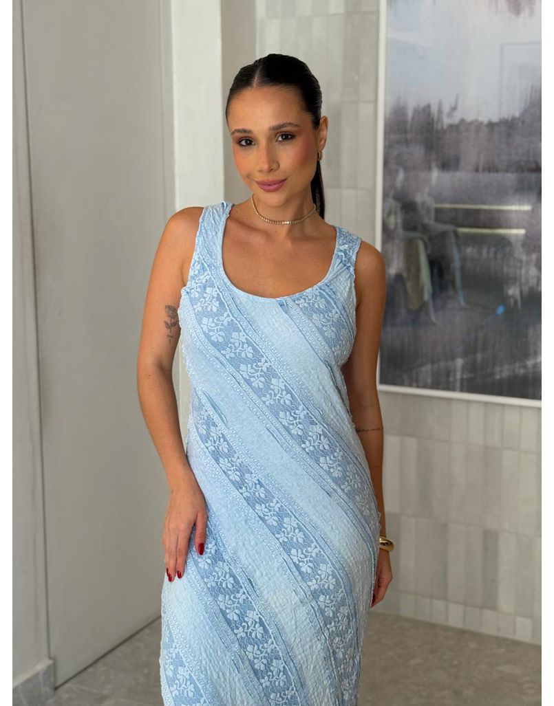 Vestido Midi Rendado Amy Azul