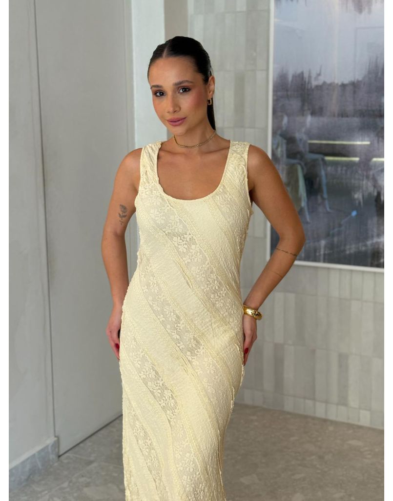 Vestido Midi Rendado Amy Manteiga