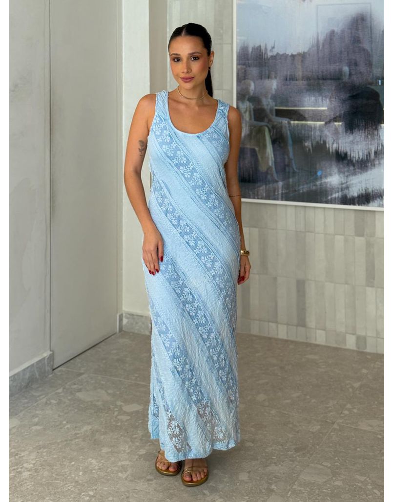 Vestido Midi Rendado Amy Azul