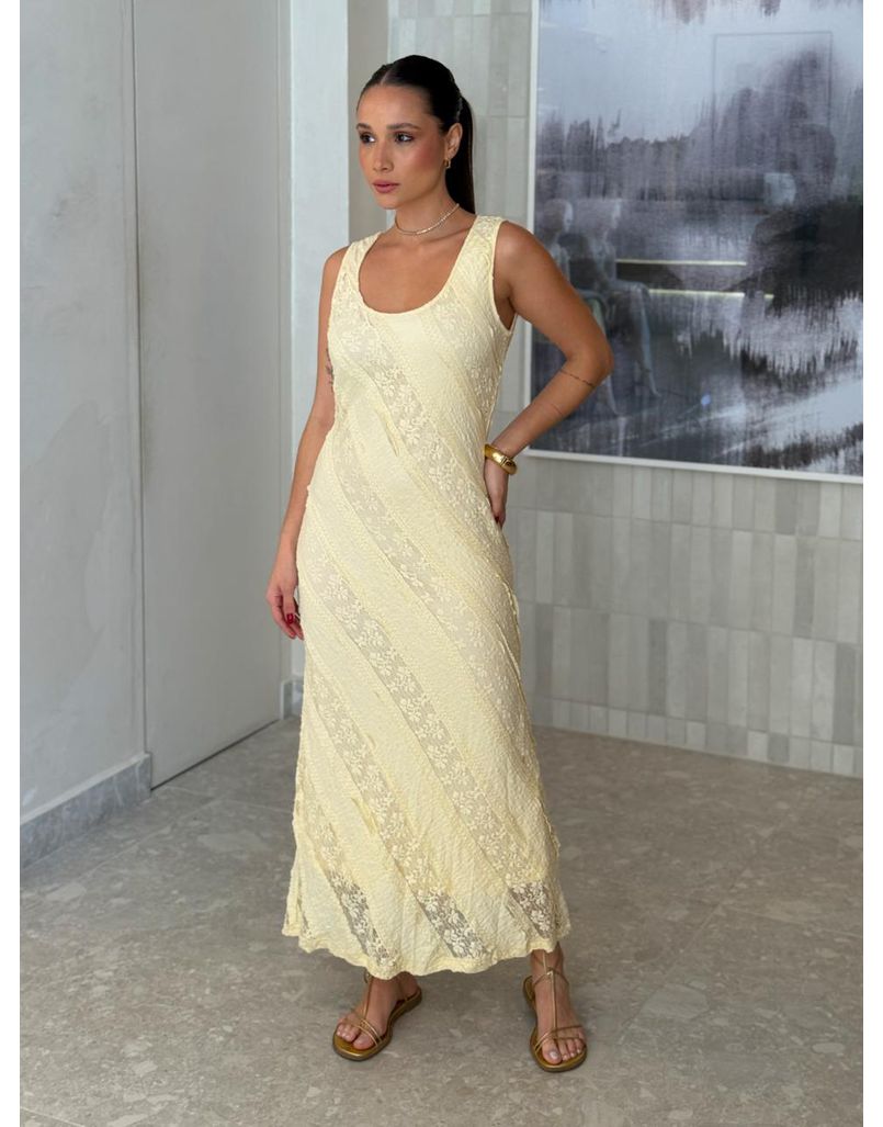 Vestido Midi Rendado Amy Manteiga