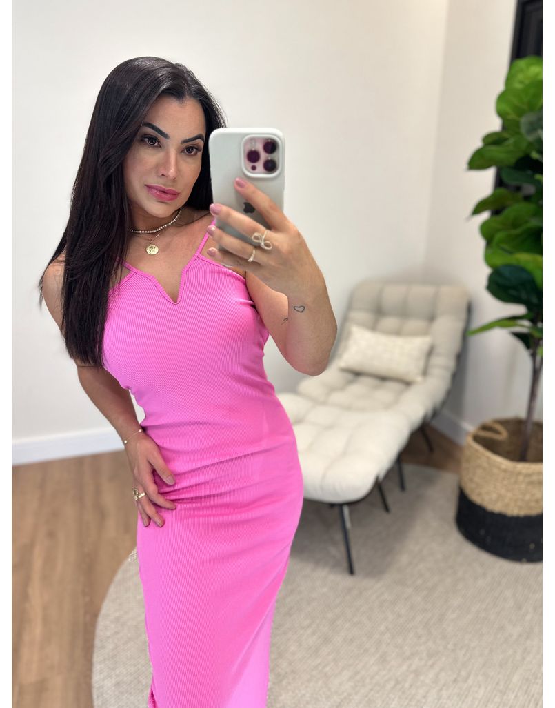 Vestido Canelado Rúbia Rosa 