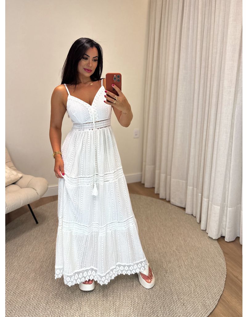 Vestido longo hot sale branco croche