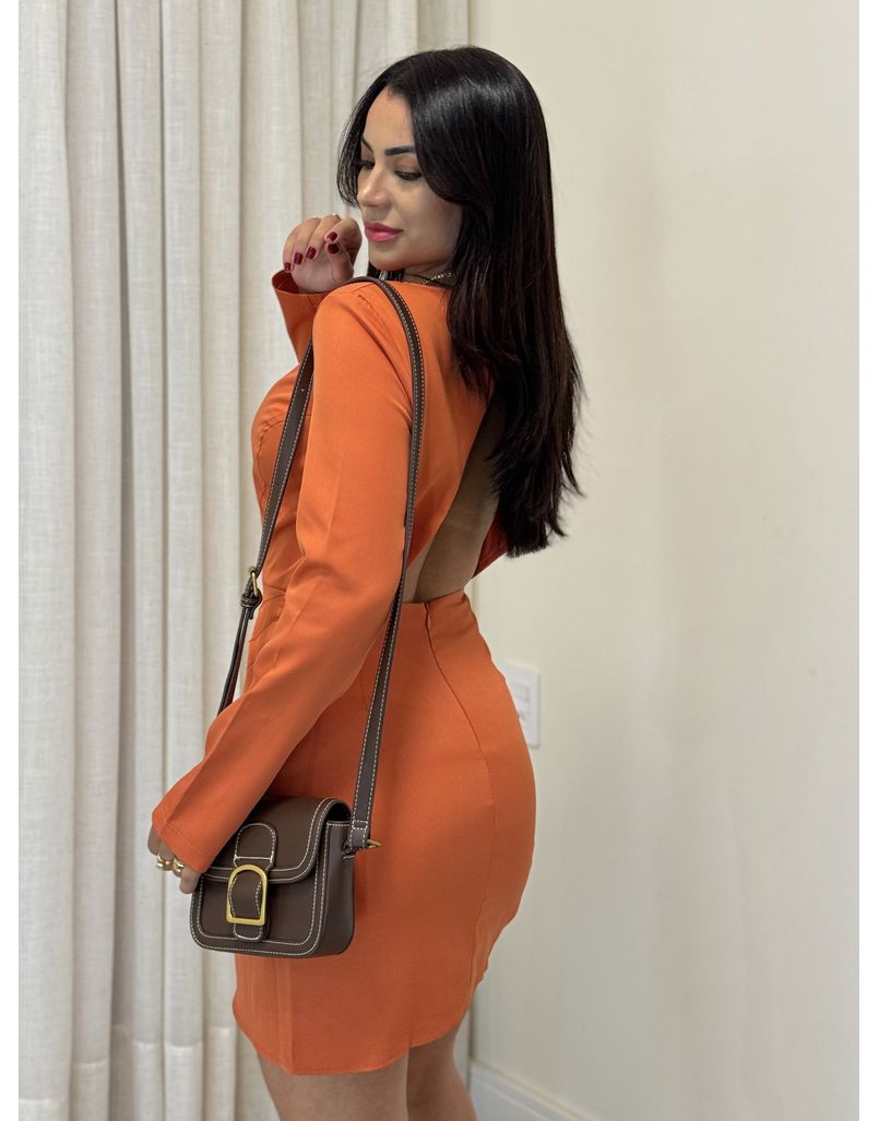Vestido Manga Longa Terracota 