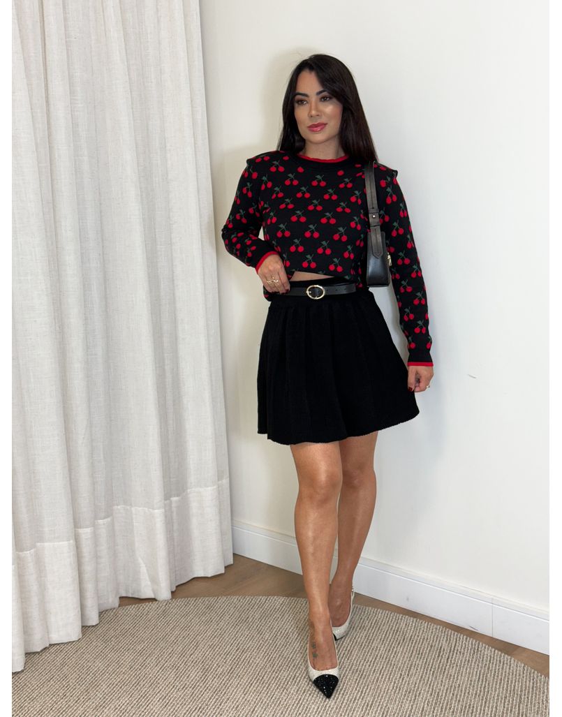 Blusa Tricot Cereja Preta