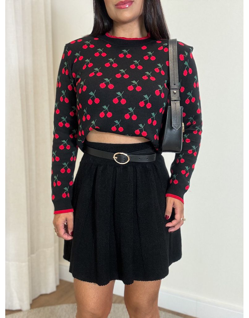 Blusa Tricot Cereja Preta