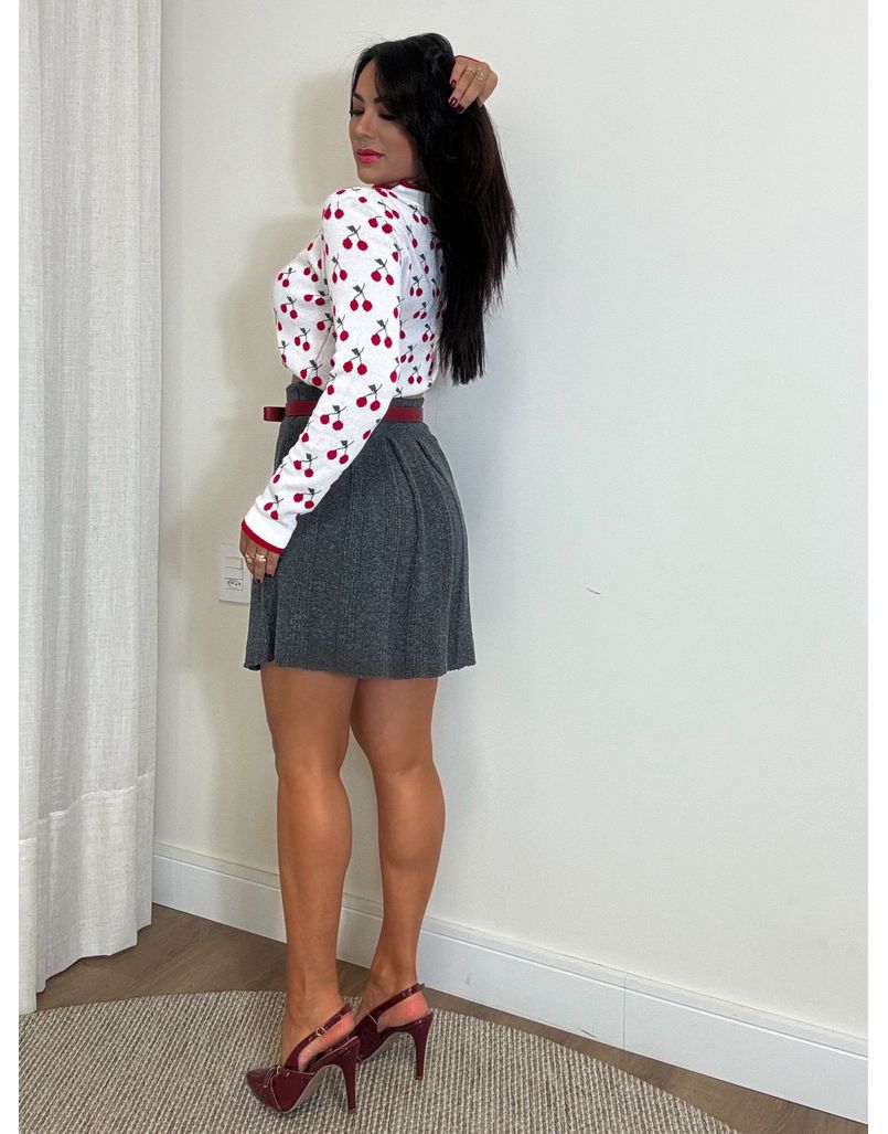 Blusa Tricot Cereja Branca