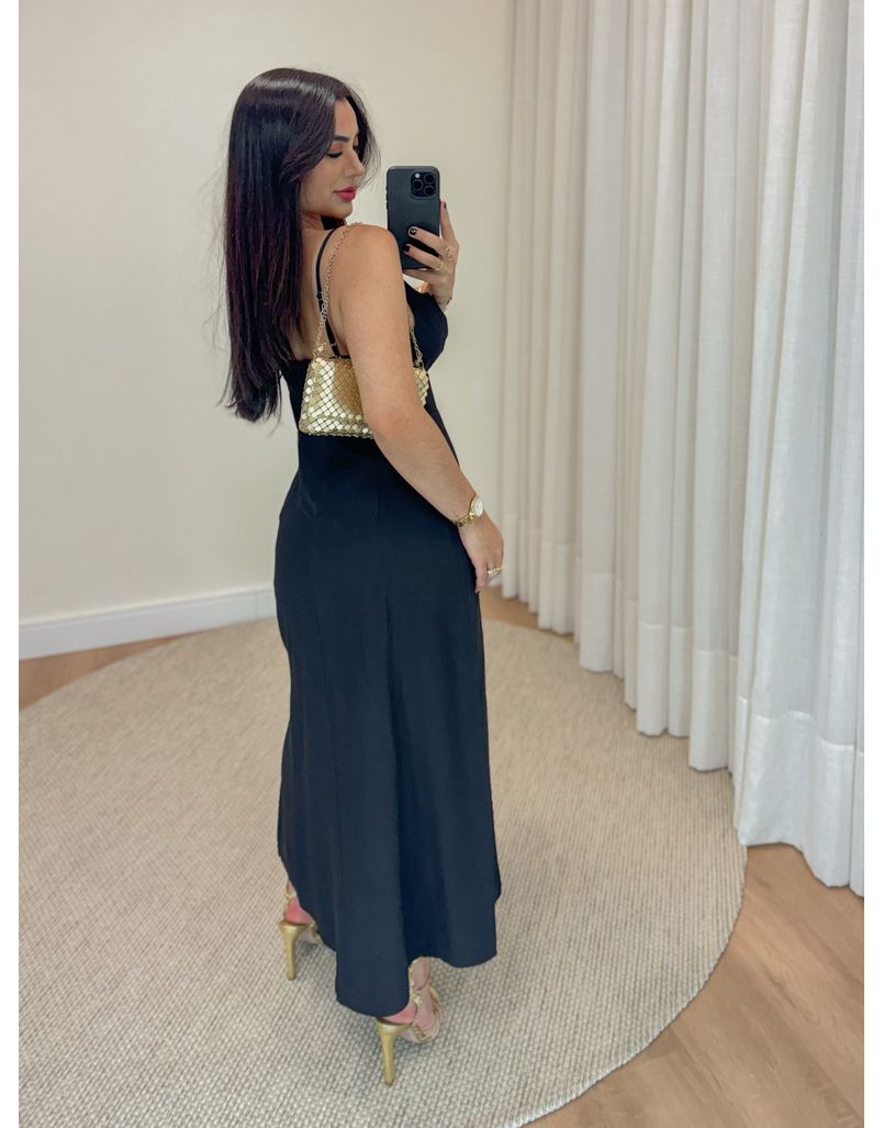 Vestido Midi Decote Vazado Preto