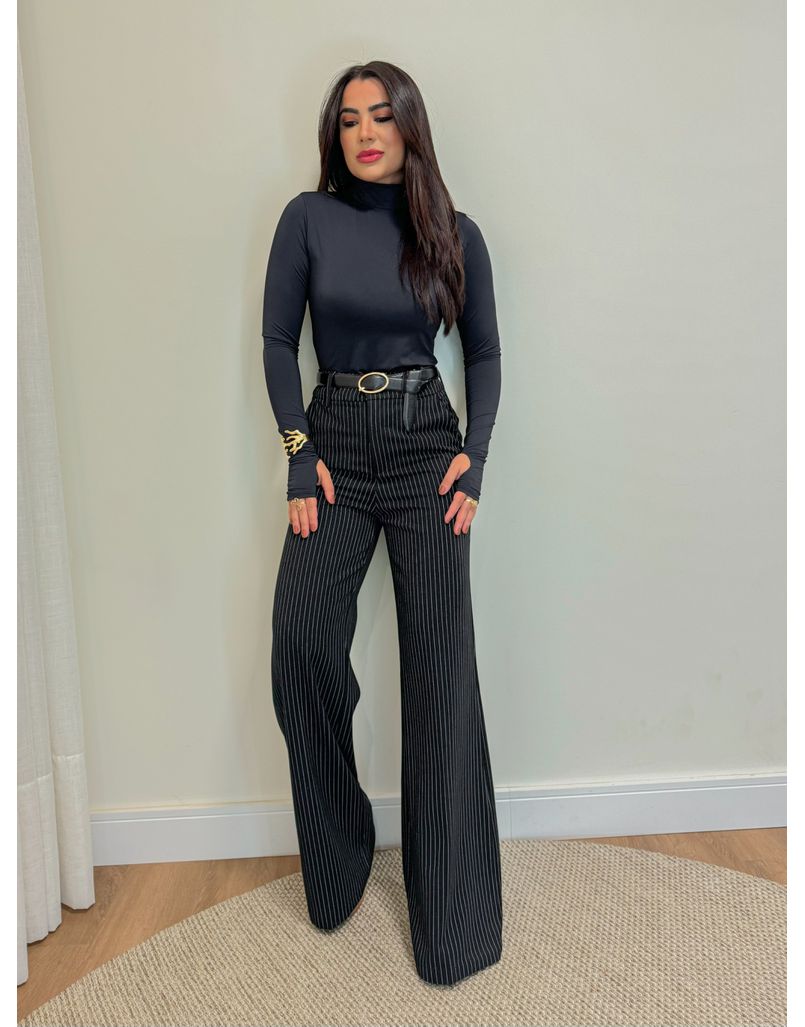 Calça Pantalona Risca de Giz Preto 