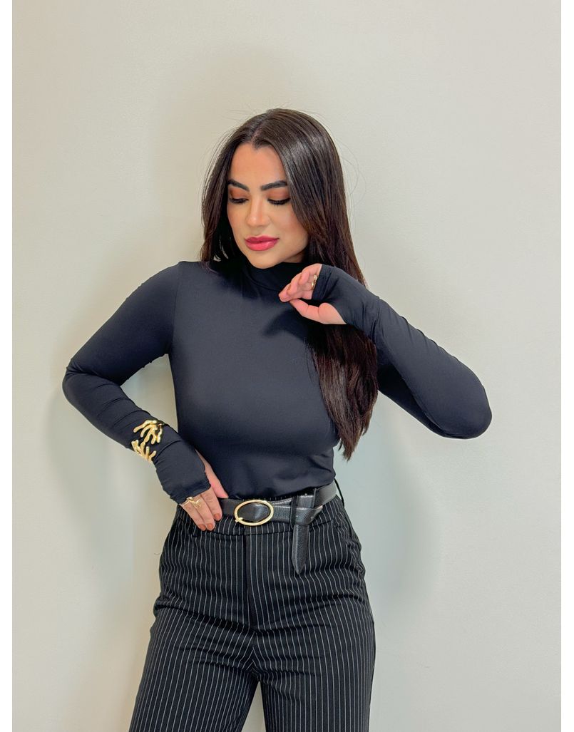 Calça Pantalona Risca de Giz Preto 