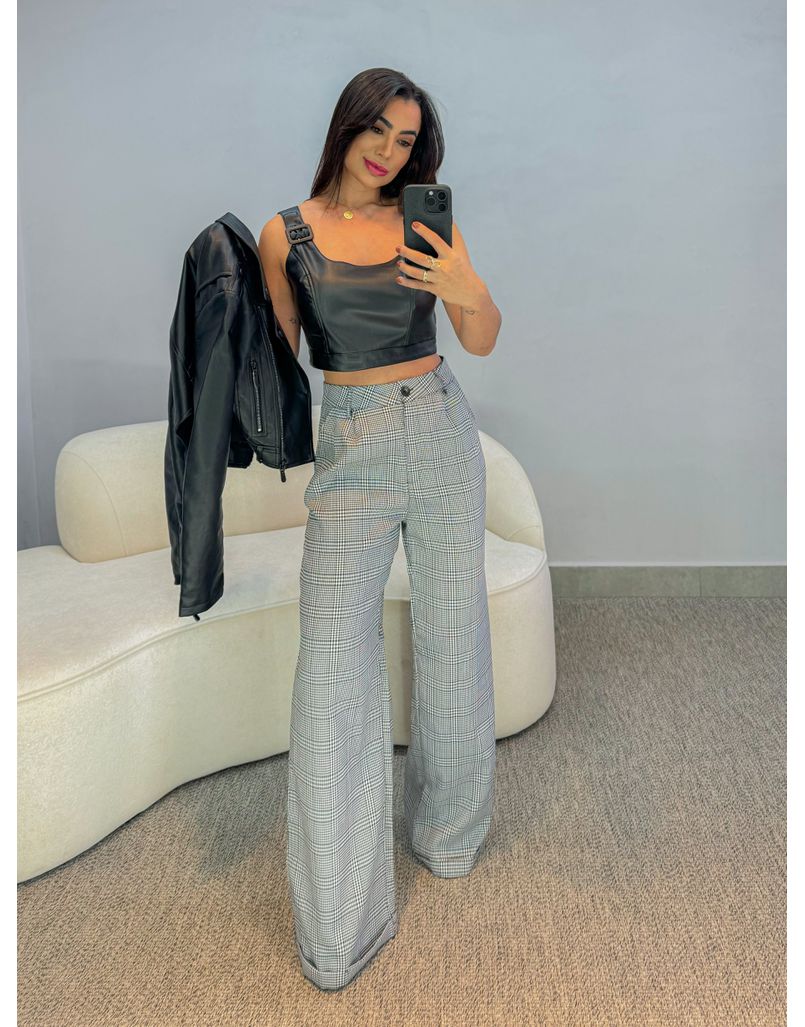 Calça Pantalona Xadrez Preto