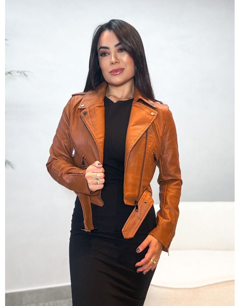 Jaqueta Couro Fake Ivy Caramelo