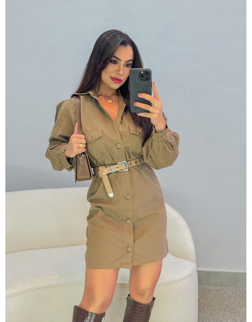 Vestido Sarjado Botões Marrom - Loja La Mina 