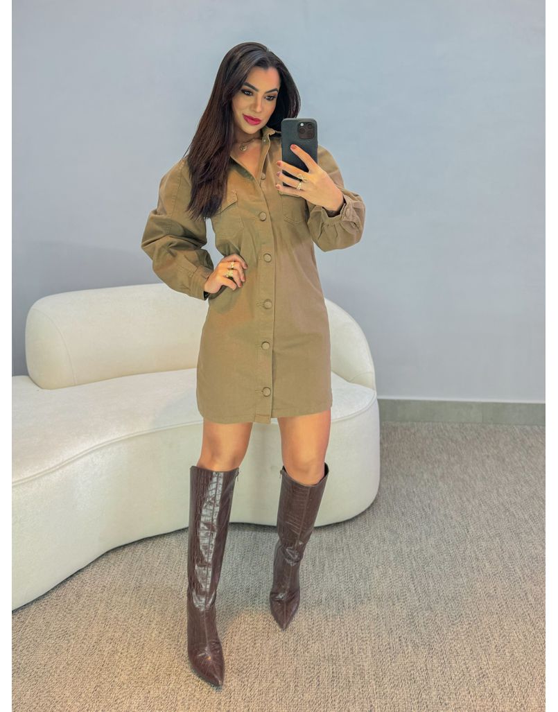 Vestido Sarjado Botões Marrom