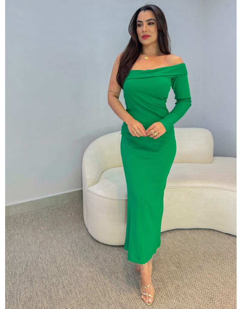 Vestido Longo Canelado Verde