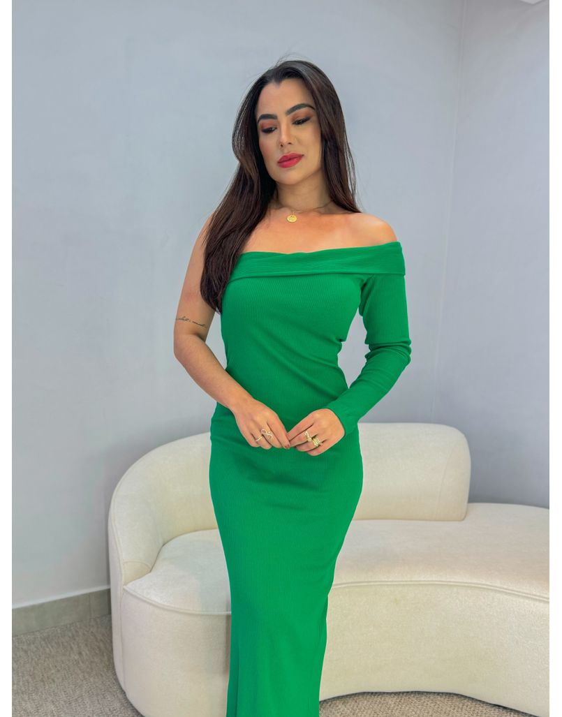 Vestido Longo Canelado Verde