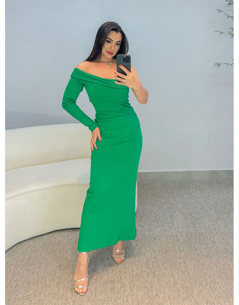 Vestido Longo Canelado Verde