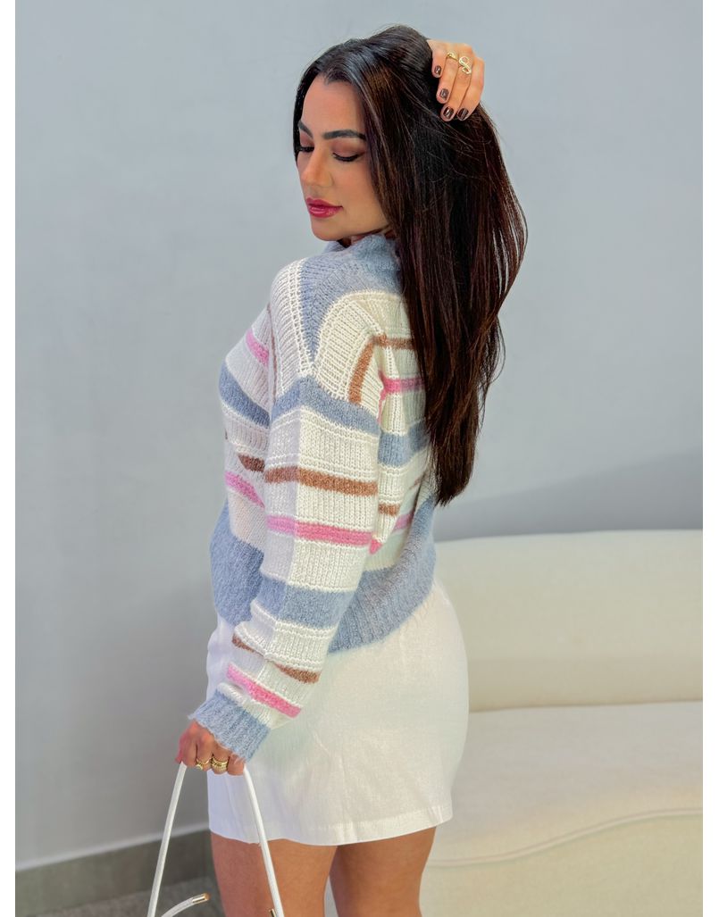 Suéter Tricot Listrado Azul
