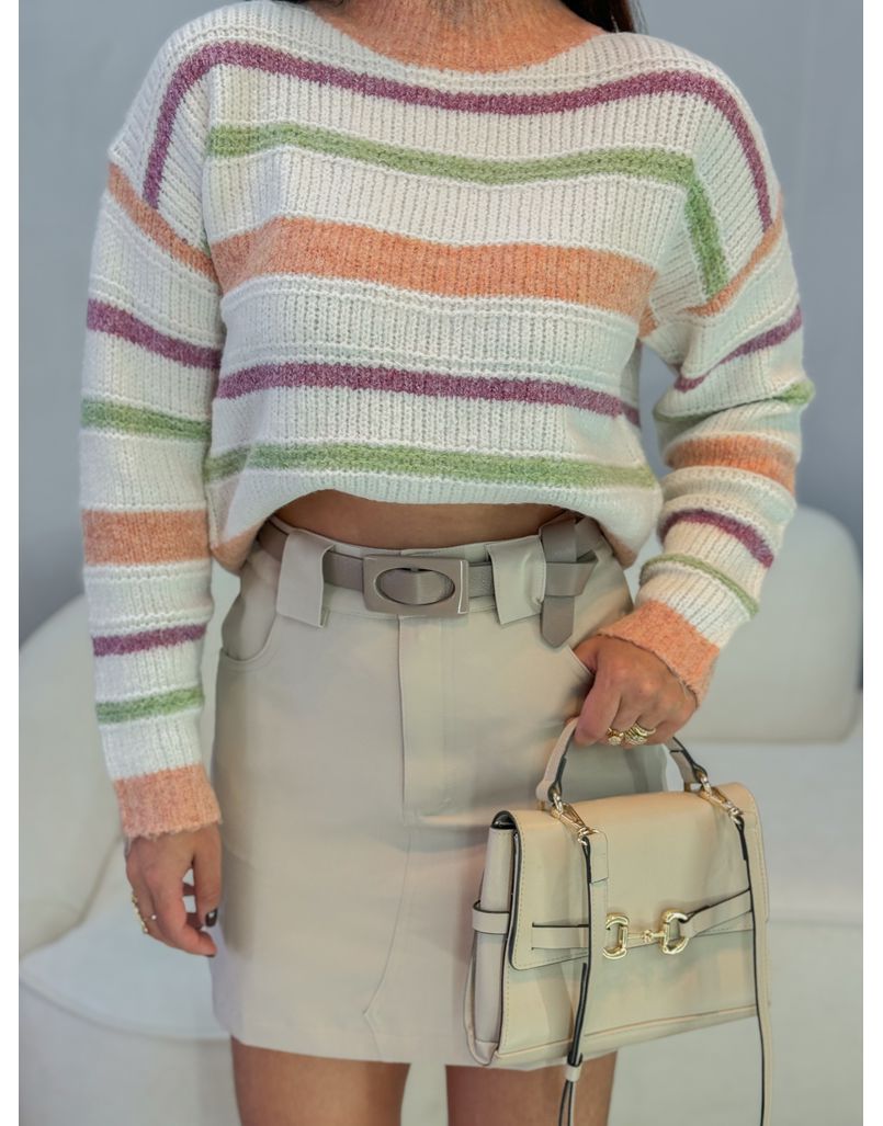 Suéter Tricot Listrado Laranja - Loja La Mina 