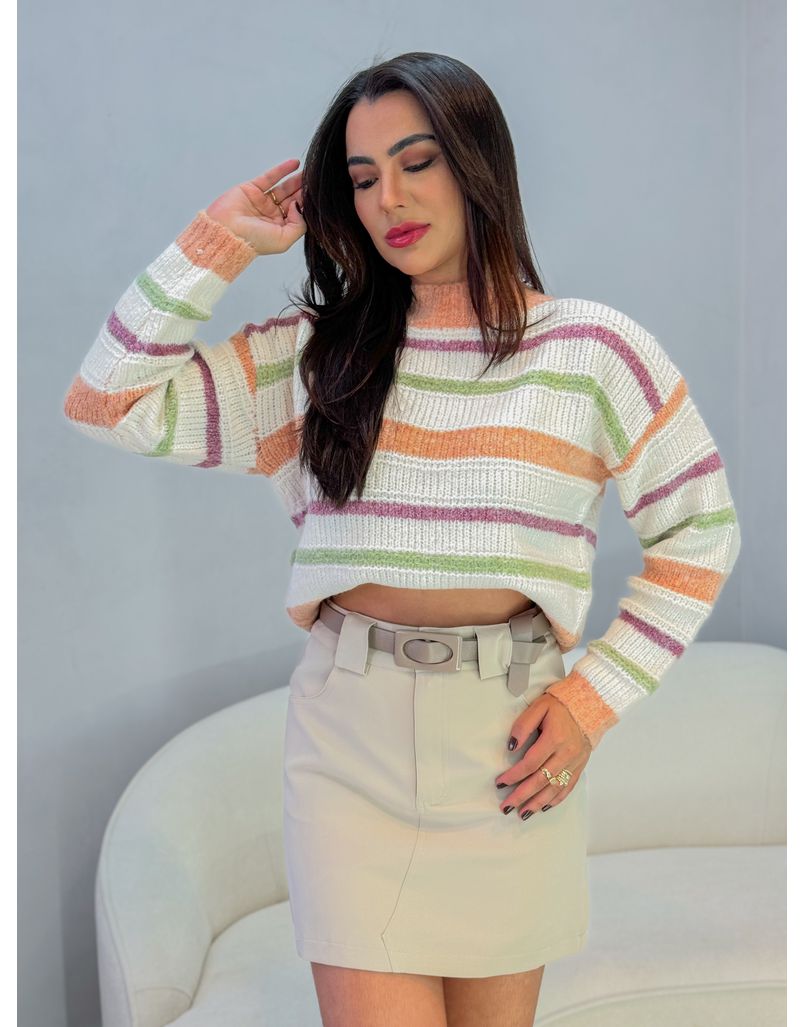 Suéter Tricot Listrado Laranja 