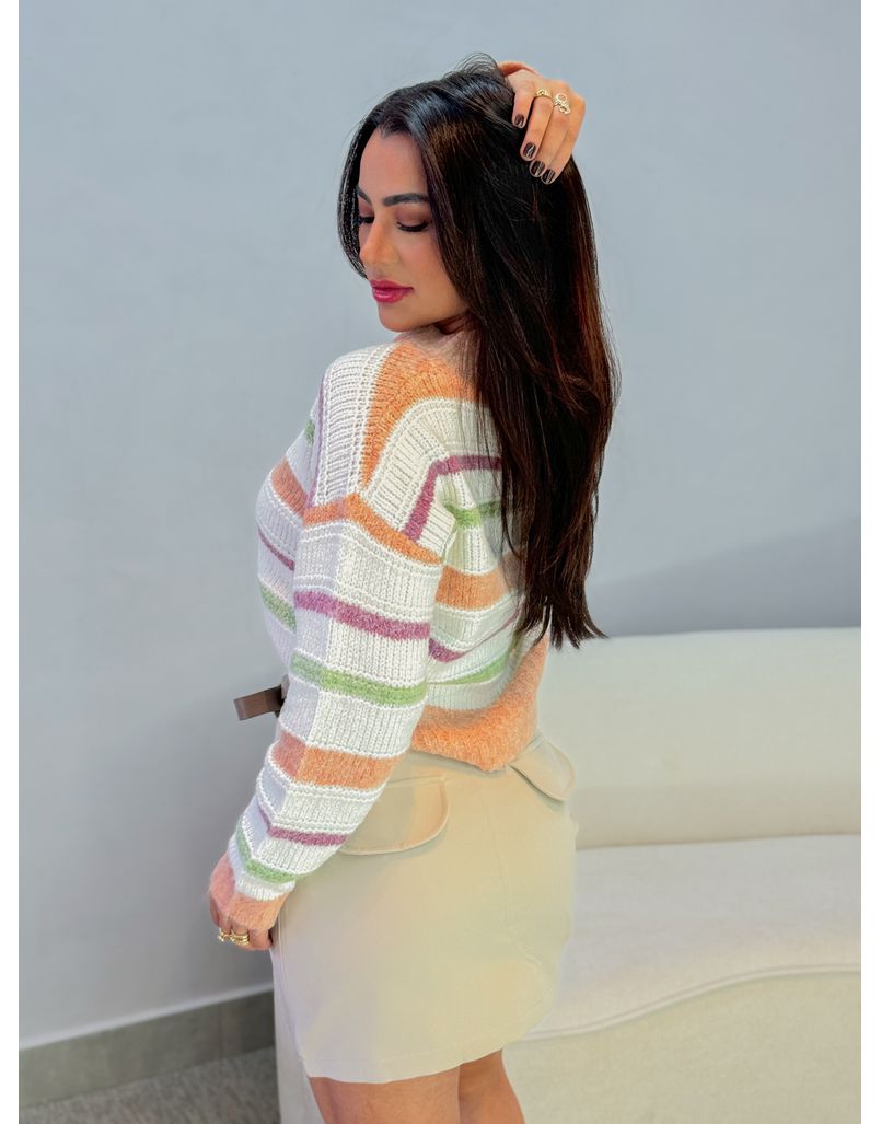 Suéter Tricot Listrado Laranja 