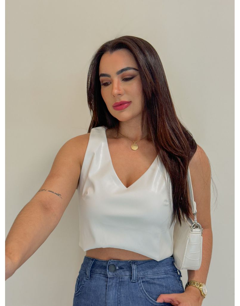 Cropped Couro Fake Zíper Off - Loja La Mina 