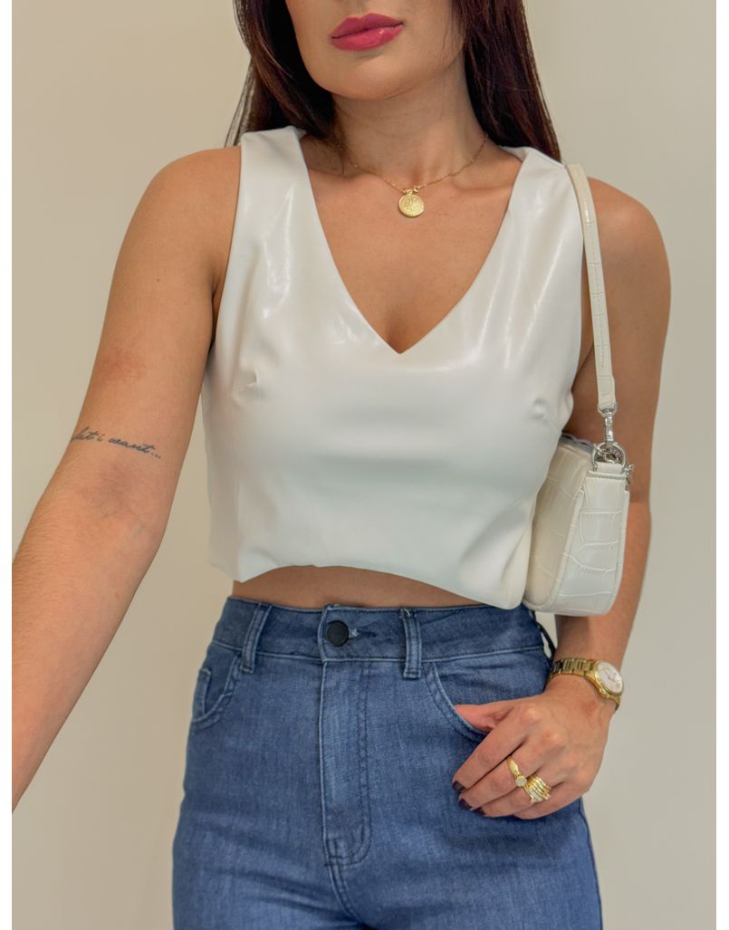 Cropped Couro Fake Zíper Off