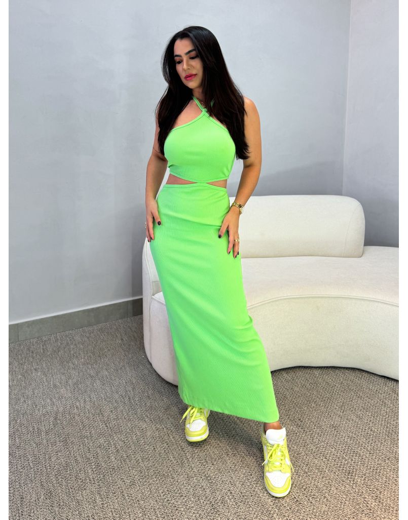 Vestido Canelado Liris Verde - Loja La Mina 