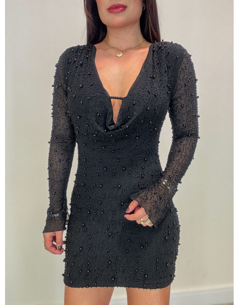 Vestido Tule Pérola Preto - Loja La Mina 