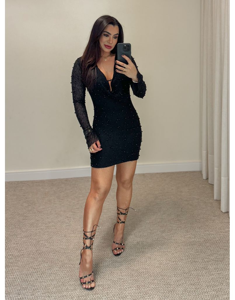 Vestido Tule Pérola Preto