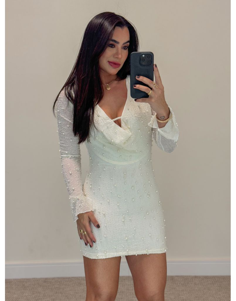 Vestido Tule Pérola Off