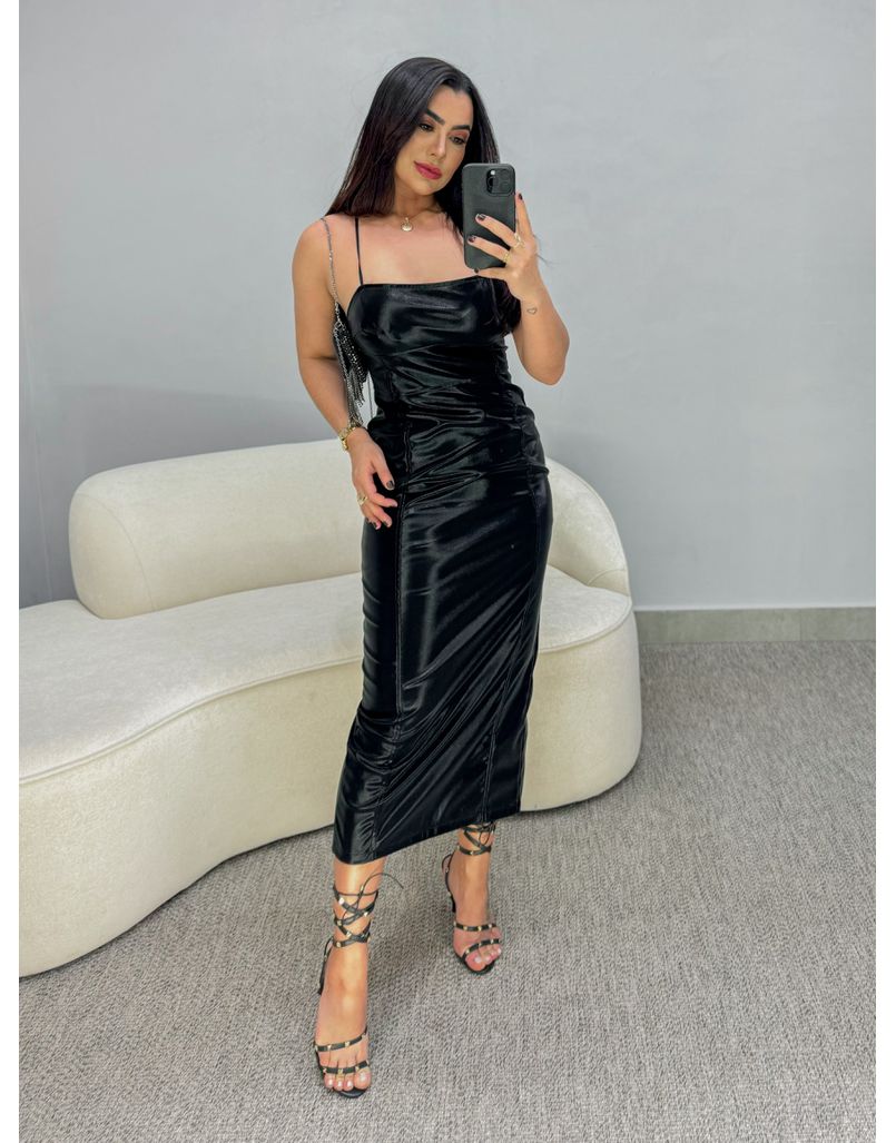 Vestido Midi Resinado Preto - Loja La Mina 
