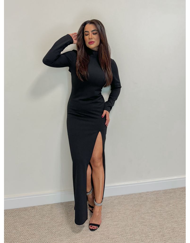 Vestido Longo Gola Alta Preto - Loja La Mina 