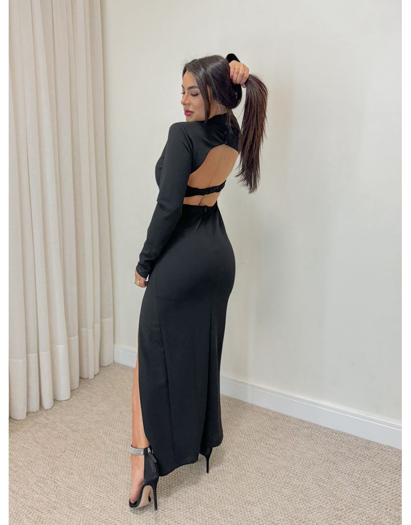 Vestido Longo Gola Alta Preto