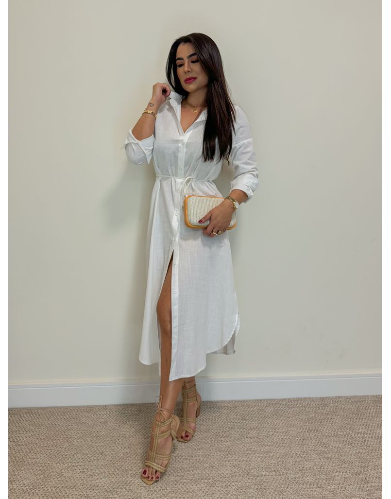 Vestido Camisa Linho Branco