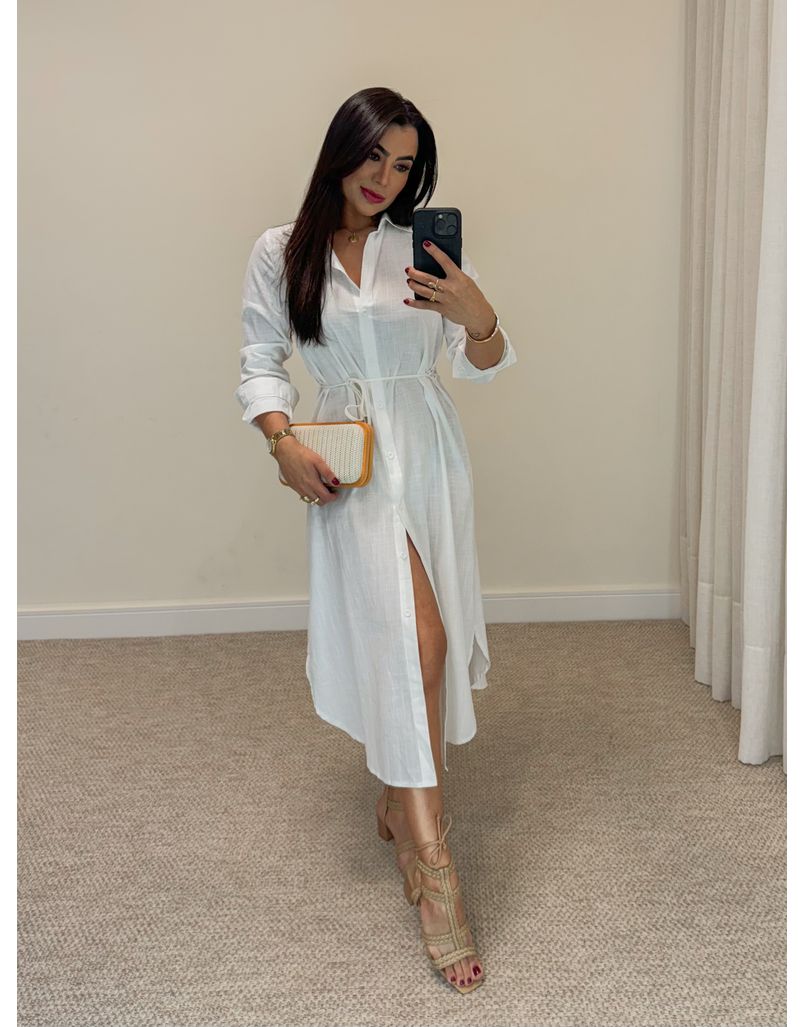 Vestido Camisa Linho Branco