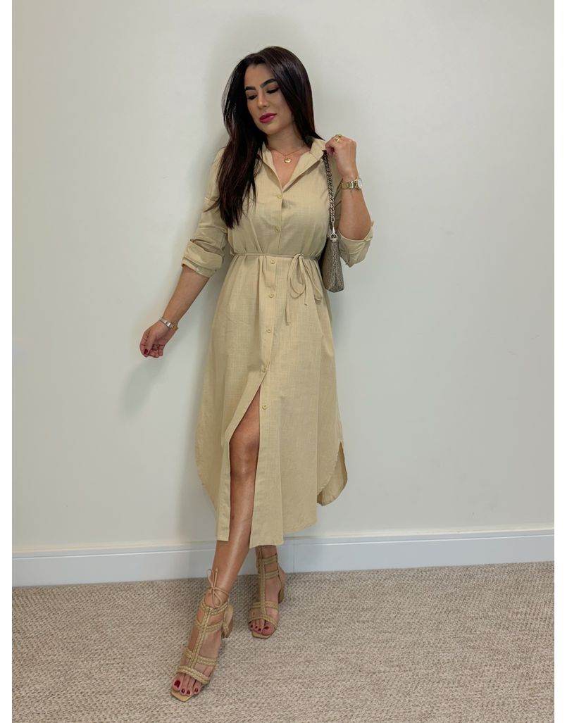 Vestido Camisa Linho Areia - Loja La Mina 