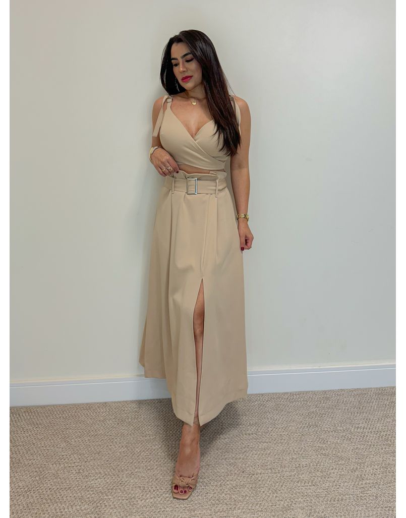 Conjunto Saia Midi Holanda Nude - Loja La Mina 
