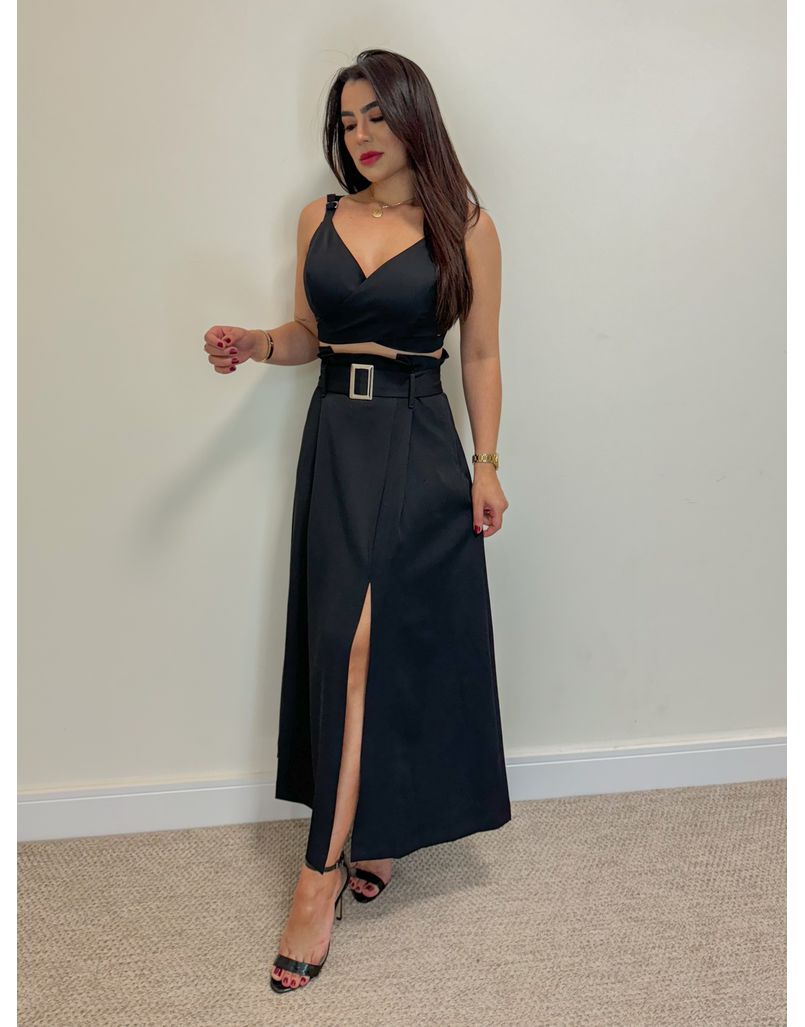 Conjunto Saia Midi Holanda Preto - Loja La Mina 