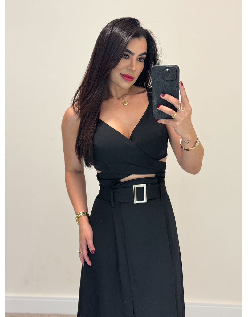 Conjunto Saia Midi Holanda Preto