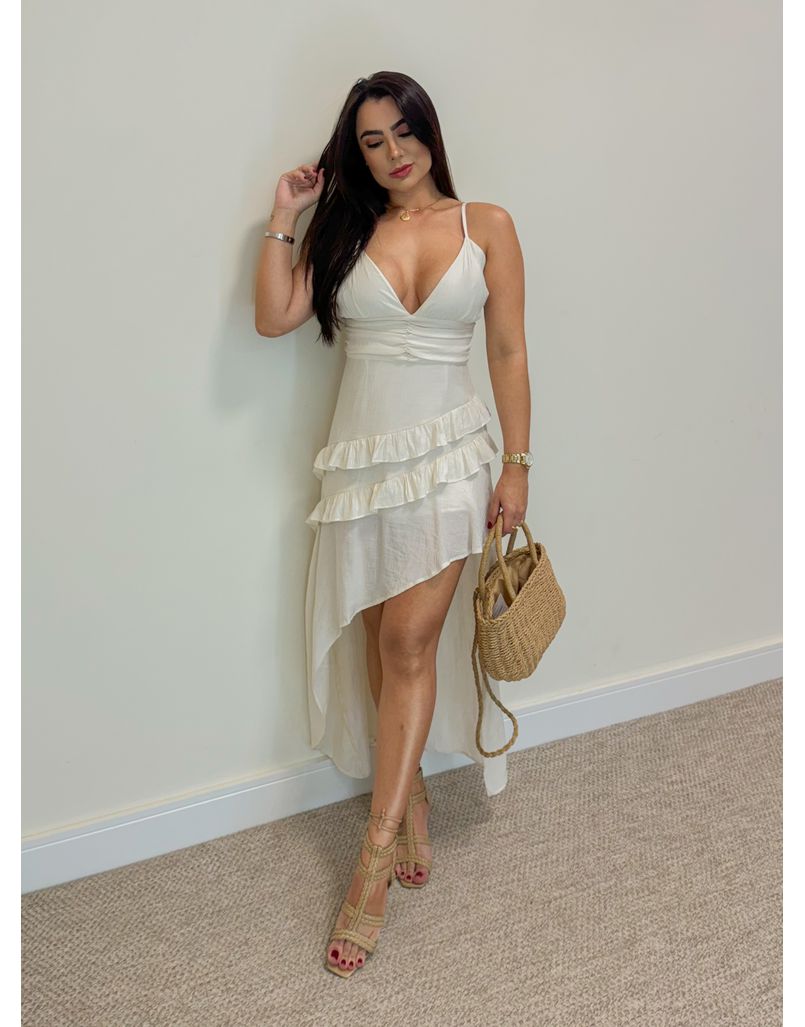 Vestido Midi Chiffon Creme