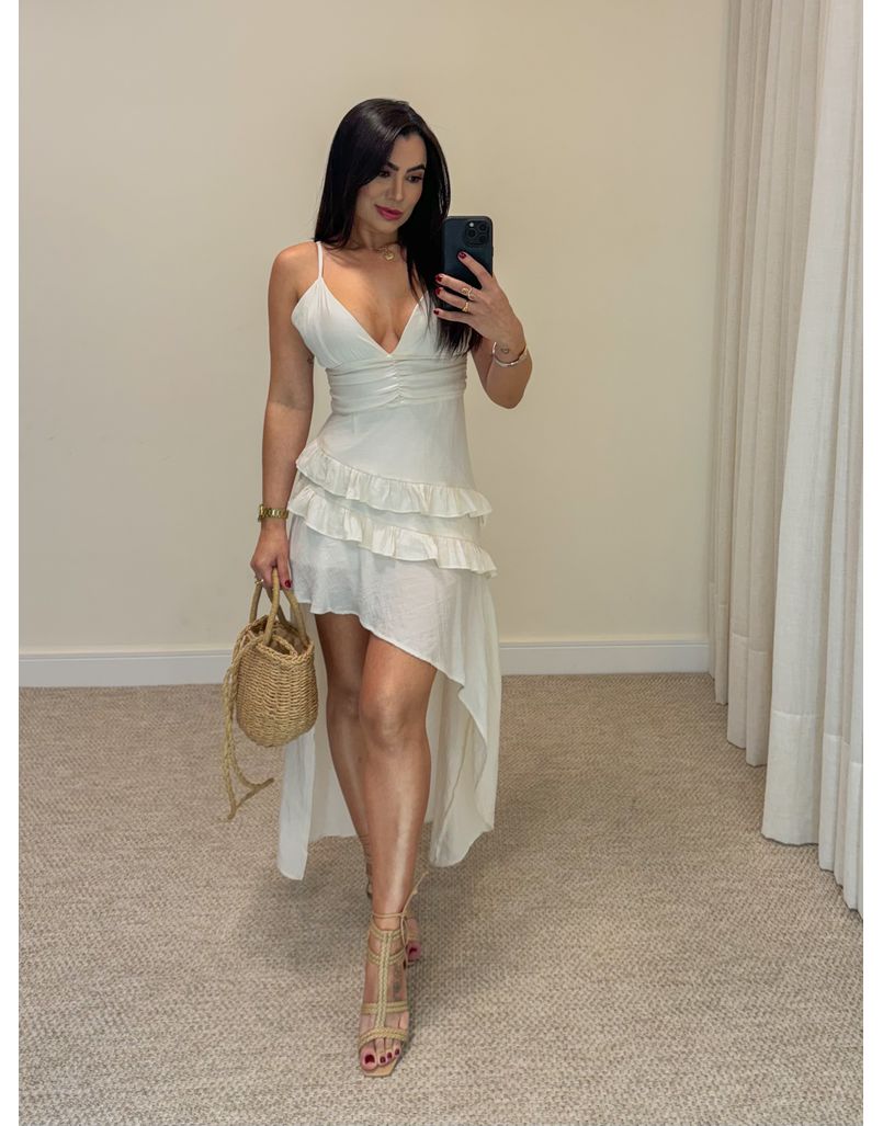 Vestido Midi Chiffon Creme