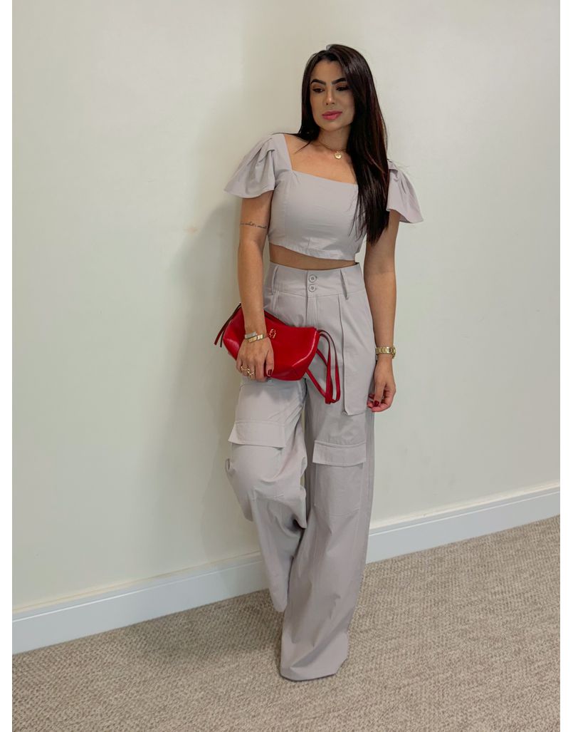 Conjunto Tricoline Cinza - Loja La Mina 